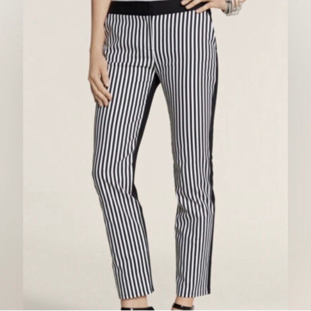 NWT Chicos Stripe Trouser 26In Skimmer Pant Size 2 Large Black White Ultimate